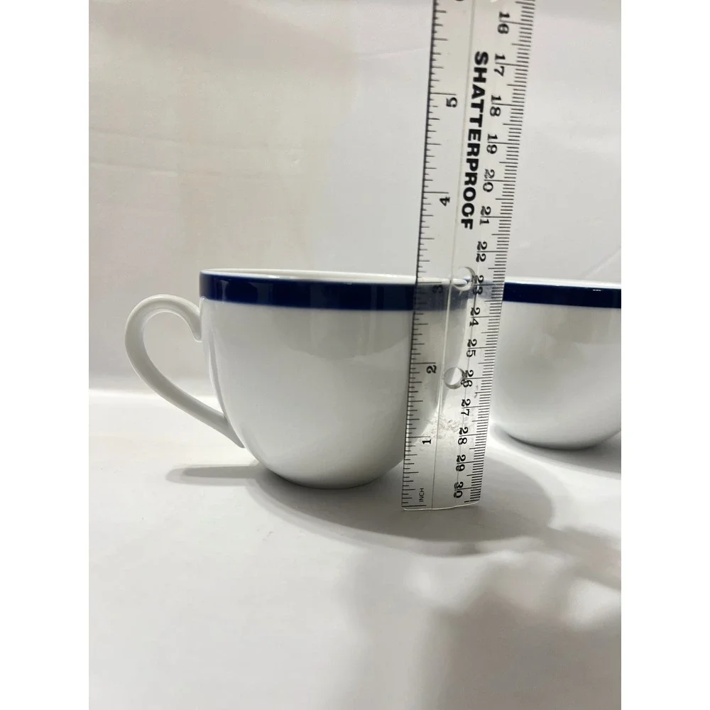 Williams Sonoma Brasserie Coffee Cups Set of 4 White Blue Rim Japan Bistro Mugs